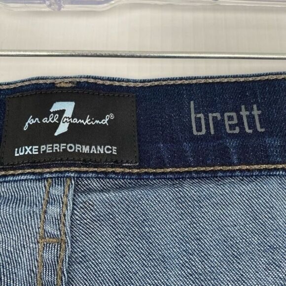 7 For All Mankind Men's Blue Jeans Size 36 Blue Breett Stretch Distressed Bottom - Picture 12 of 12